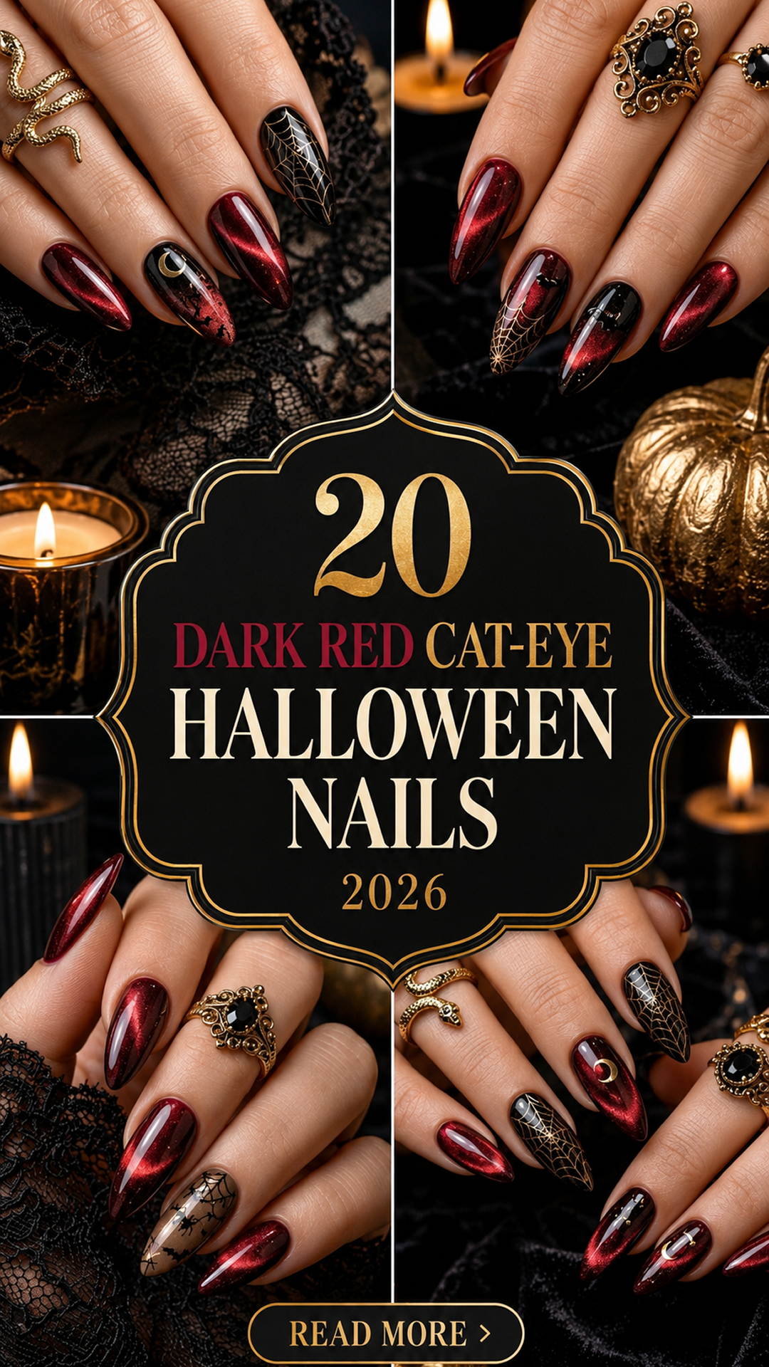 20 Dark Red Cat-Eye Halloween Nails 2026: Magnetic & Vampy Designs
