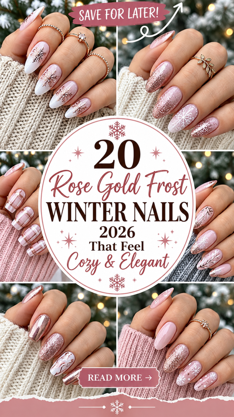 20 Rose Gold Frost Winter Nails 2026: Soft Metallic & Chic Designs