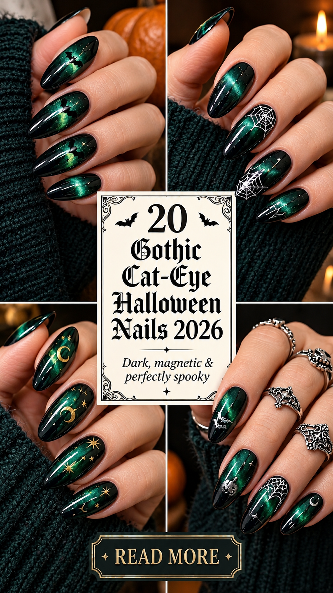 20 Gothic Cat-Eye Halloween Nails 2026: Dark, Magnetic & Spooky Designs